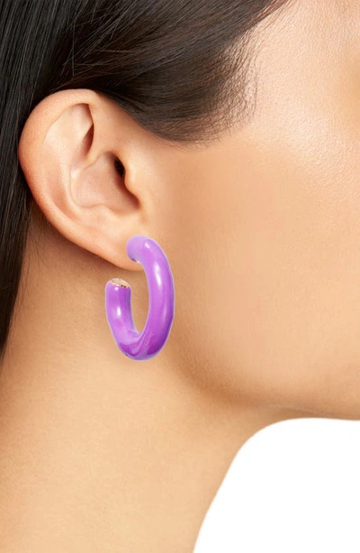 Shop Shymi Large Enamel Tube Hoop Earrings In Purple