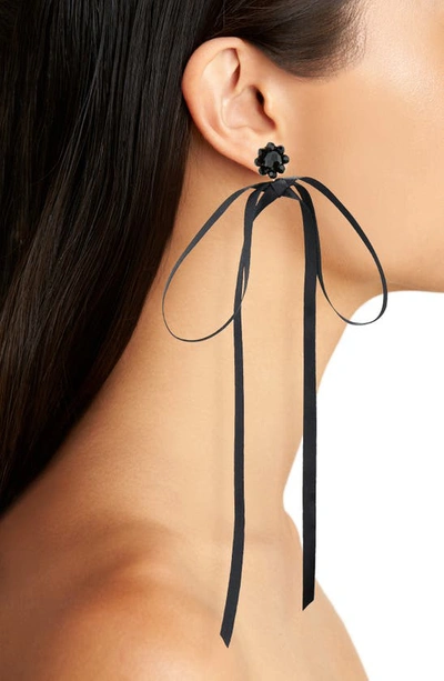 Shop Simone Rocha Ribbon Bow Drop Earrings In Jet/ Black