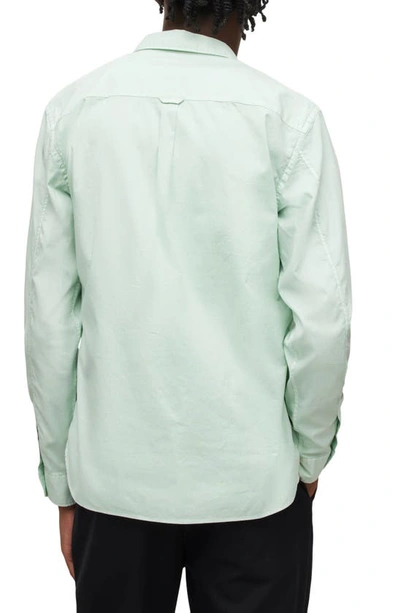 Shop Allsaints Hawthorne Slim Fit Stretch Cotton Button-up Shirt In Aquatic Blue