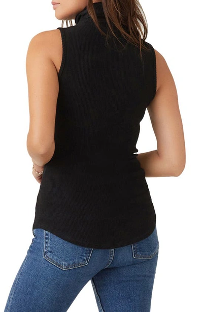 Fifteen Twenty Turtleneck Sleeveless Ribbed Sweater In Black