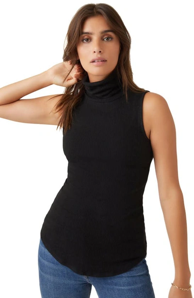 Fifteen Twenty Turtleneck Sleeveless Ribbed Sweater In Black