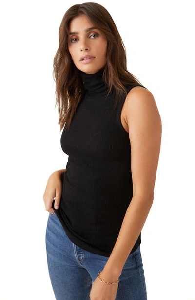 Fifteen Twenty Turtleneck Sleeveless Ribbed Sweater In Black