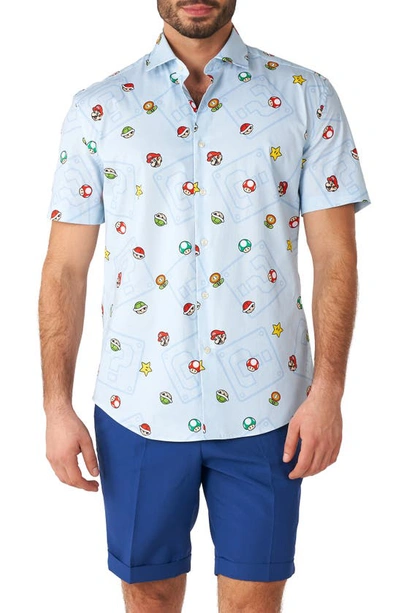 Shop Opposuits Super Mario™ Stretch Short Sleeve Button-up Shirt In Blue