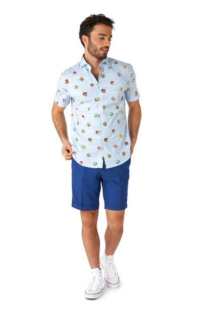Shop Opposuits Super Mario™ Stretch Short Sleeve Button-up Shirt In Blue