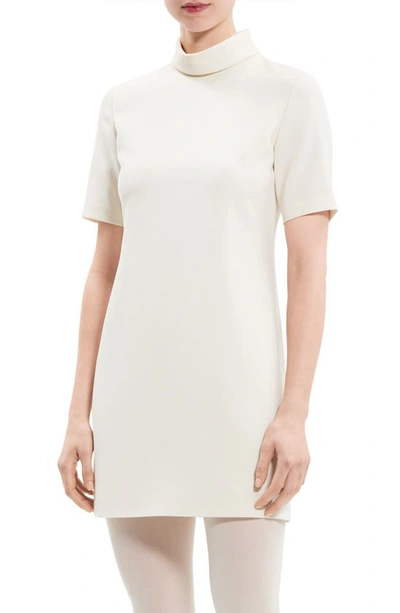 Shop Theory Mock Neck Crepe Dress In Rice