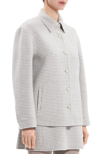 Shop Theory Check Wool Shirt Jacket In Grey/ Ivory