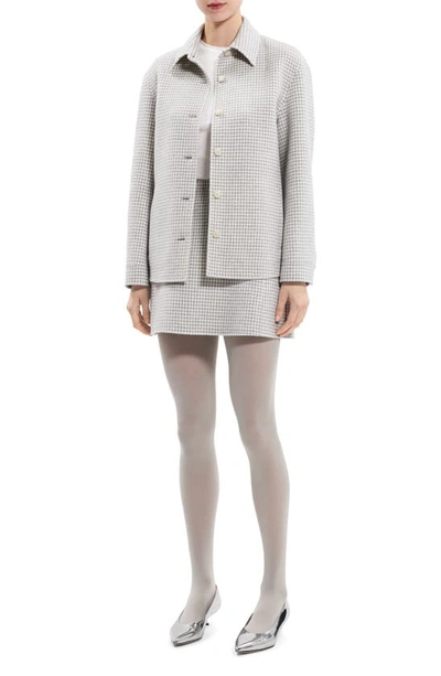 Shop Theory Check Wool Shirt Jacket In Grey/ Ivory
