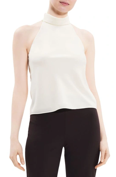 Theory Roll Neck Recycled Polyester Halter Top In Ivory