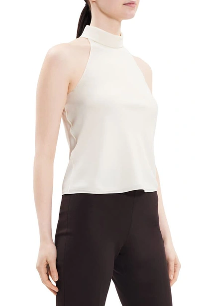Shop Theory Roll Neck Recycled Polyester Halter Top In Ivory