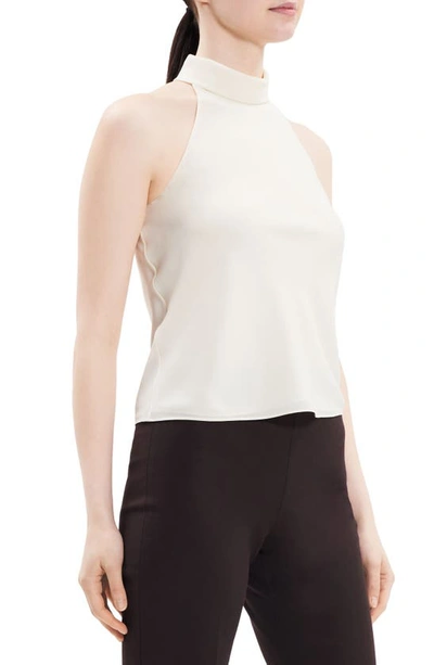 Theory Roll Neck Recycled Polyester Halter Top In Ivory