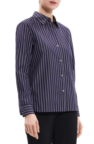 Shop Theory Stripe Button-up Shirt In Blue