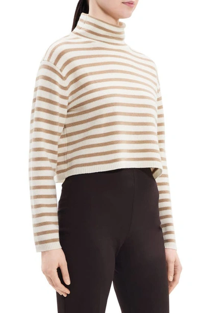 Shop Theory Stripe Crop Sweater In Ivory/ Palomino