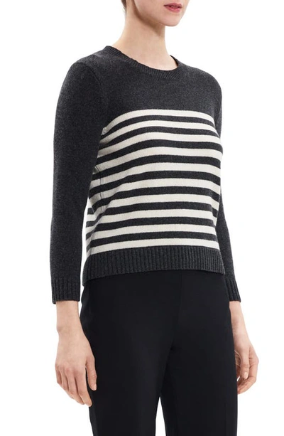 Shop Theory Shrunken Stripe Wool & Cashmere Sweater In Charcoal/ Ivory