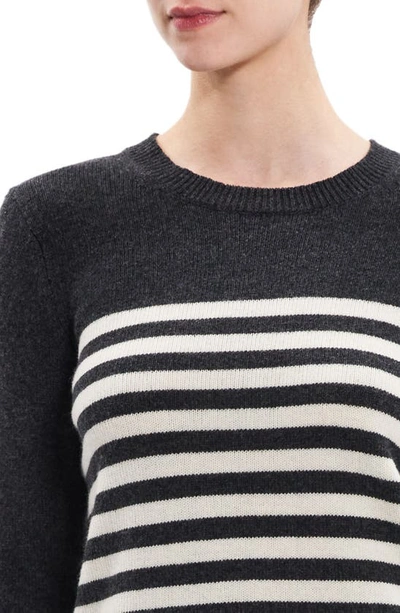 Shop Theory Shrunken Stripe Wool & Cashmere Sweater In Charcoal/ Ivory