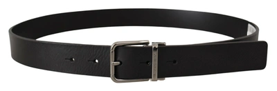 Shop Dolce & Gabbana Black Calf Leather Logo Engraved Metal Buckle Men's Belt