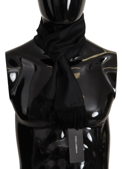 Shop Dolce & Gabbana Black Silk Neck Wrap Fringe Shawl Men's Scarf