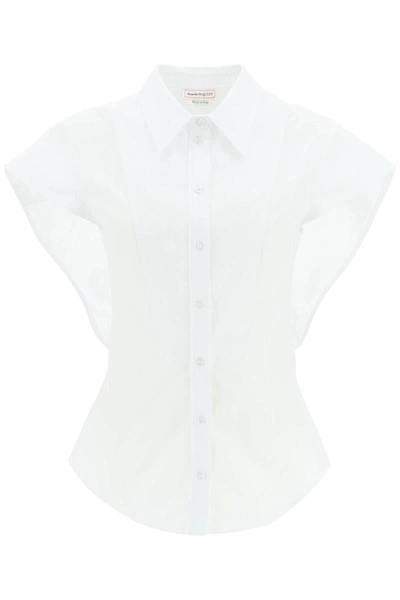 Shop Alexander Mcqueen Cap Sleeve Cotton Shirt In White
