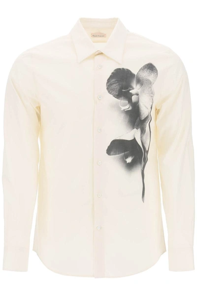 Shop Alexander Mcqueen Shirt With Orchid Print In White