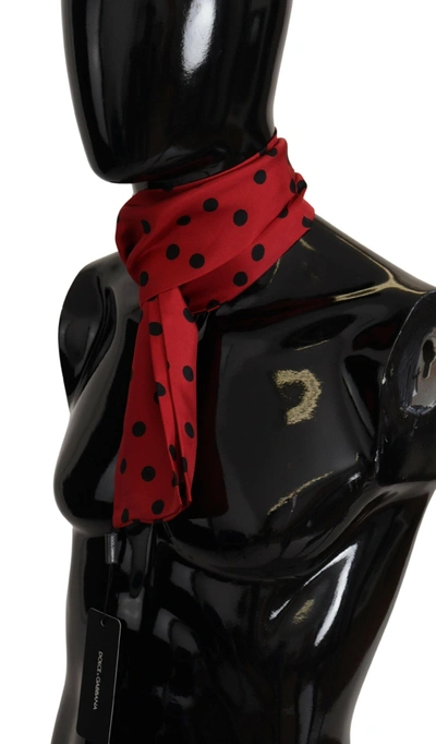 Shop Dolce & Gabbana Red Polka Dot Silk Shawl Neck Wrap Men's Scarf In Black And Red