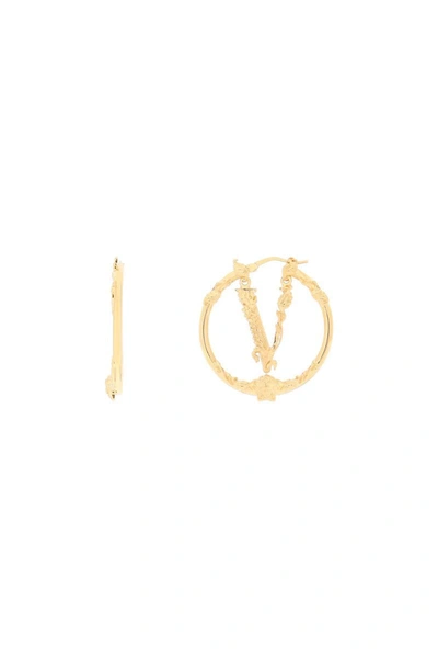 Shop Versace Virtus Hoop Earrings In Gold