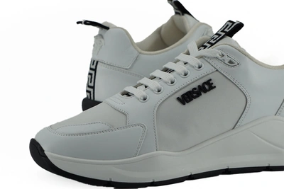 Shop Versace White Calf Leather Men's Sneakers