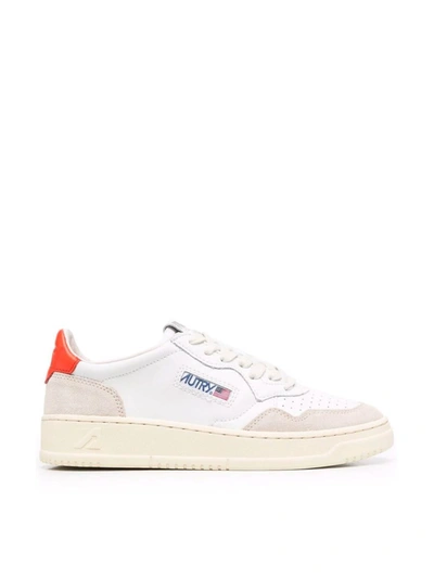 Shop Autry Medalist Low Wom Leat Suede Wht Orange Shoes In White