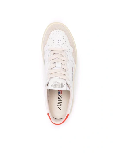 Shop Autry Medalist Low Wom Leat Suede Wht Orange Shoes In White