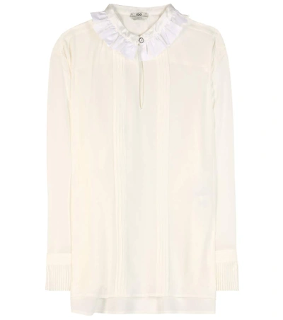 Fendi Pleated Silk Blouse In White