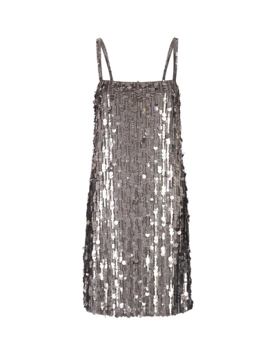 Shop P.a.r.o.s.h . Full Sequins Gender Mini Dress In Silver