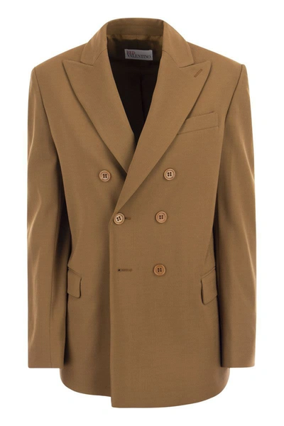 Shop Red Valentino Viscose And Wool Double-breasted Jacket In Tobacco