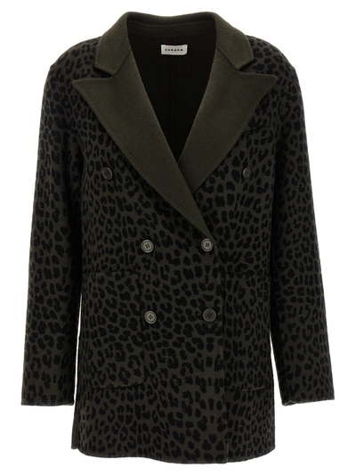 Shop P.a.r.o.s.h Animal Print Double-breasted Blazer Jackets Green