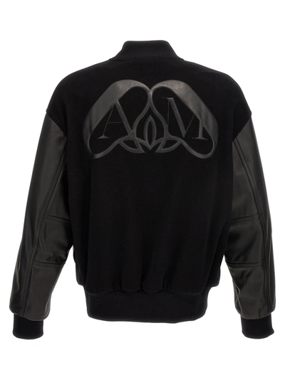 Shop Alexander Mcqueen Logo Embroidery Bomber Jacket Casual Jackets, Parka Black