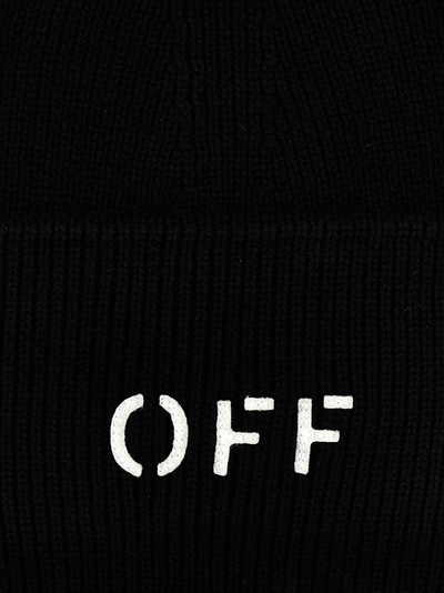 Off Stamp Loose Knit Beanie Black White In Black