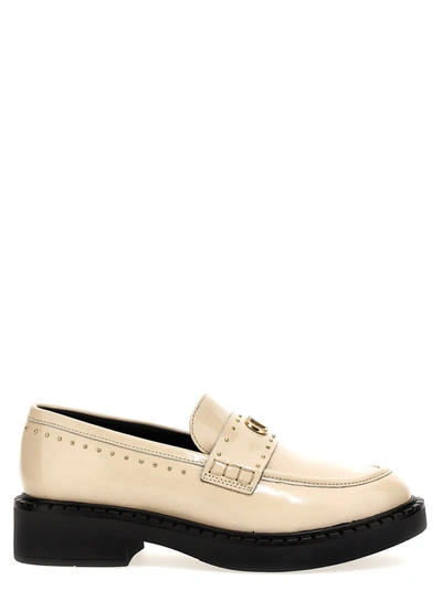 Shop Twinset Studded Logo Loafers White