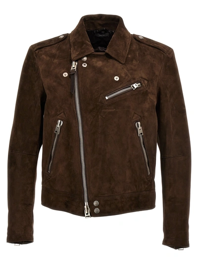Shop Tom Ford Suede Nail Casual Jackets, Parka Brown