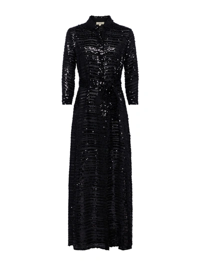 Shop L Agence Cameron Shirt Dress In Black Sequin
