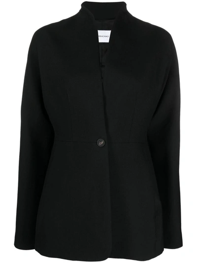 Shop Ferragamo Wool Sngle-breasted Blazer Jacket In Black