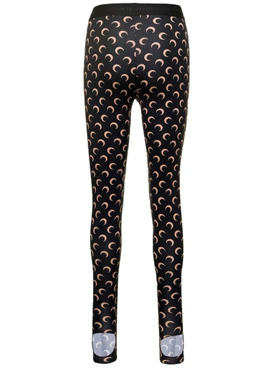 Shop Marine Serre Black Leggings With Branded Waistband And All-over Moonogram Print In Recycled Stretch Fabric Woman