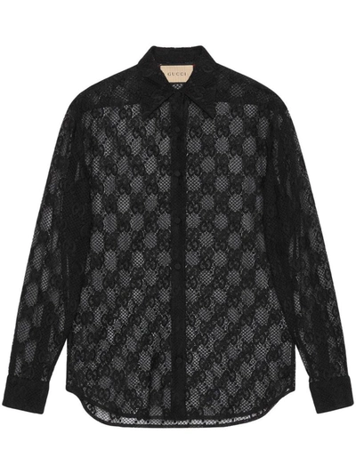 Shop Gucci Gg Lace Shirt In Black