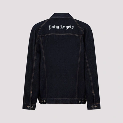 Shop Palm Angels Raw Wash Logo Denim Jacket In Blue