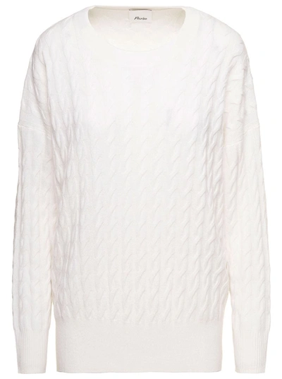 Allude White Cable-knit Sweater In White
