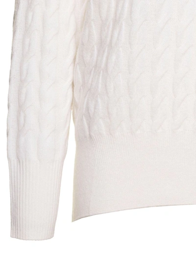 Allude White Cable-knit Sweater In White