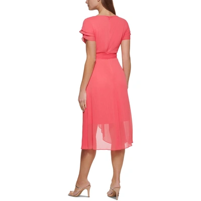 Shop Dkny Petites Womens Ruffled Sheer Wrap Dress In Pink
