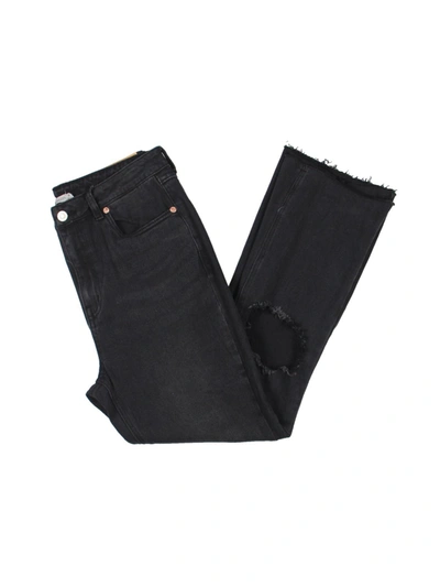 Shop Avec Les Filles Womens Flare Distressed Cropped Jeans In Black