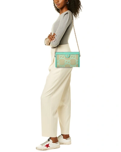 Shop Gucci Ophidia Small Jumbo Gg Canvas & Leather Shoulder Bag In Green