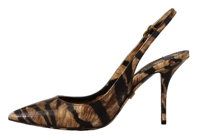 Shop Dolce & Gabbana Slingbacks Leather Tiger Women's Shoes In Brown