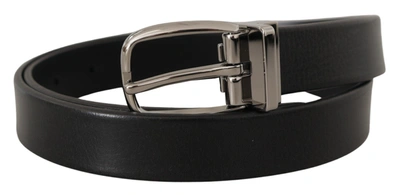 Shop Dolce & Gabbana Leather  Chrome Metal Logo Buckle Men's Belt In Black