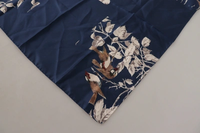 Shop Dolce & Gabbana Floral Silk Square Handkerchief Men's Scarf In Blue