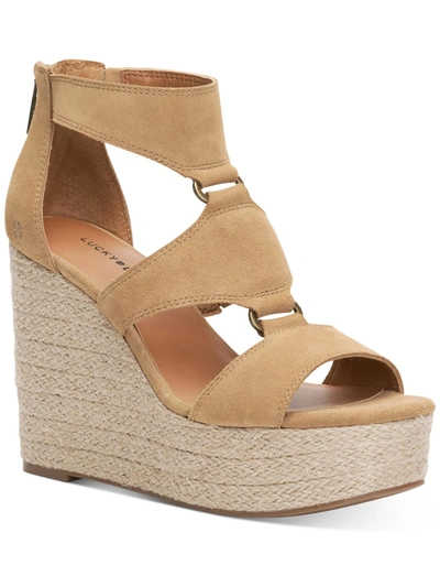 Shop Lucky Brand Rillyon Womens Suede Gladiator Wedge Sandals In Beige