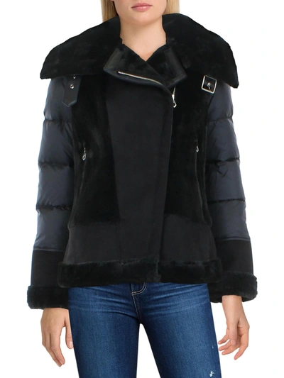 Shop Tahari Womens Quilted Faux Fur Bomber Jacket In Black